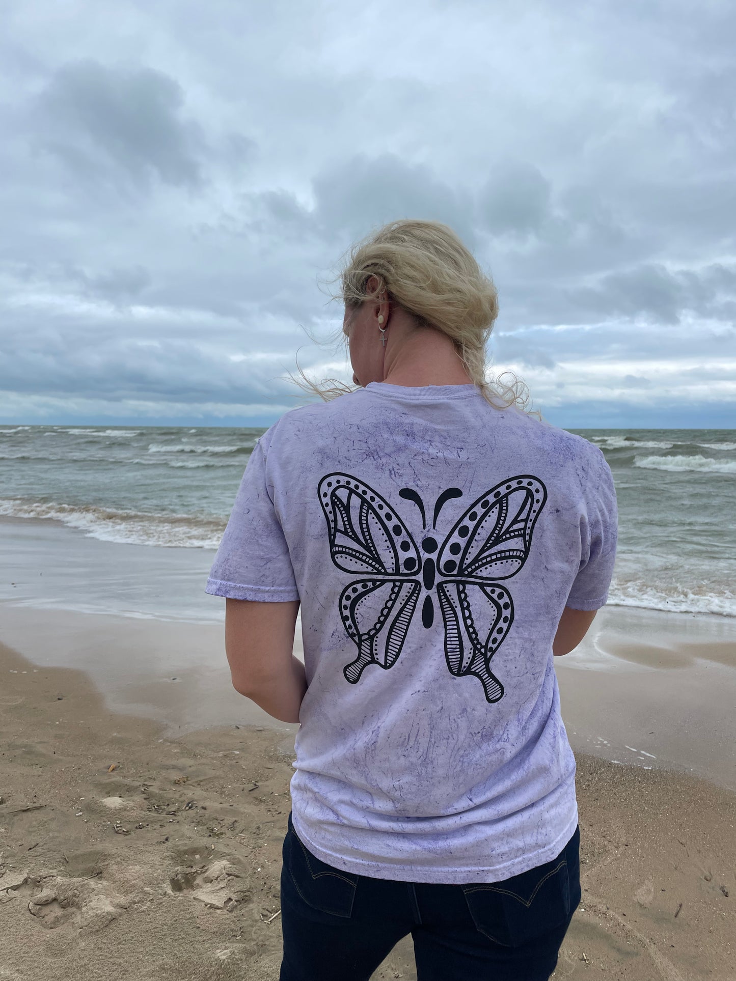 Tie-Dye Purple Butterfly Tee Front and Back