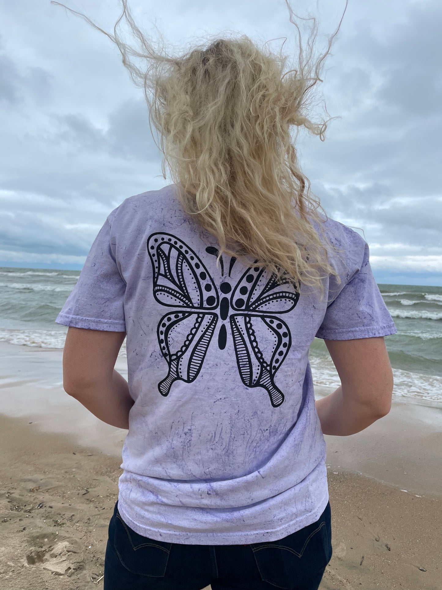 Tie-Dye Purple Butterfly Tee Front and Back